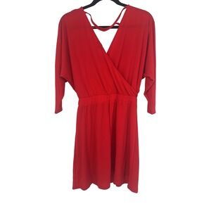 Express Red Dress Wrap Front‎ Elastic Waist 3/4 Sleeve Party Cocktail